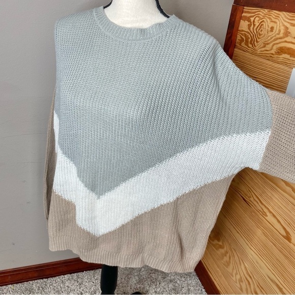 Unbranded Tan Grey White Colorblock Long Sleeve Crewneck Knit Sweater - Picture 5 of 7